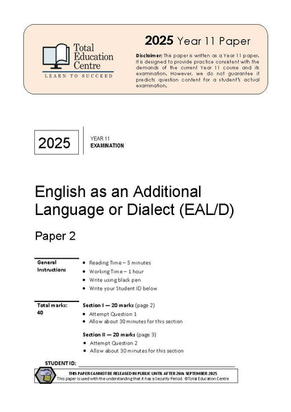 2025 English EALD YR11 Paper 2