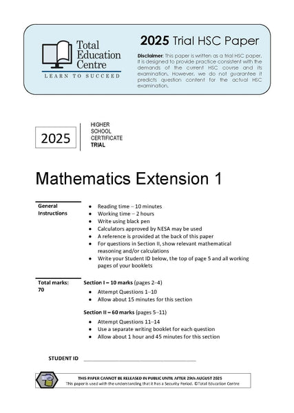 2025 Trial HSC Ext 1 Mathematics