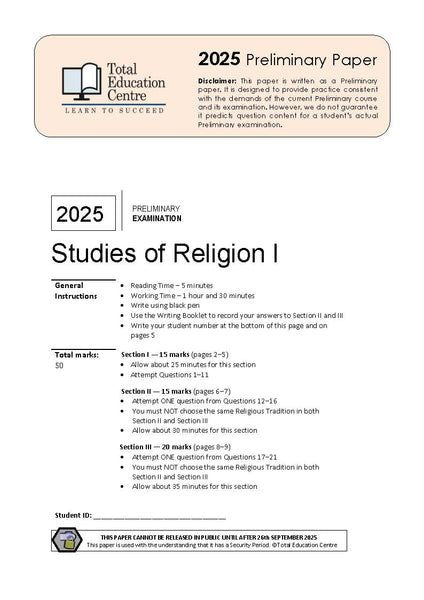 2025 Preliminary (Yr 11) Studies of Religion I