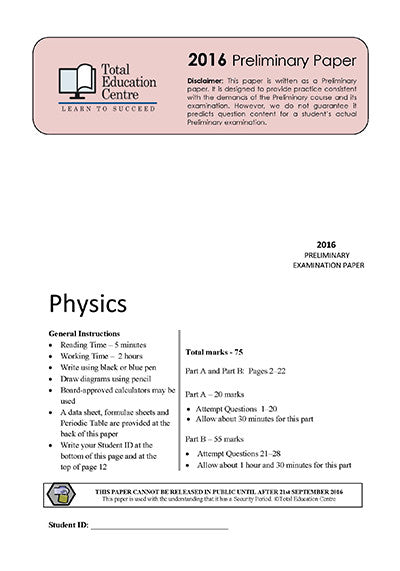 2016 Preliminary Physics (Yr 11)
